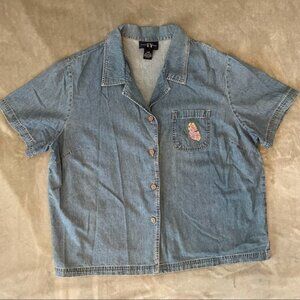 TY Original Wear Denim Button Down Top Embroidered Butterfly 22W Plus Size